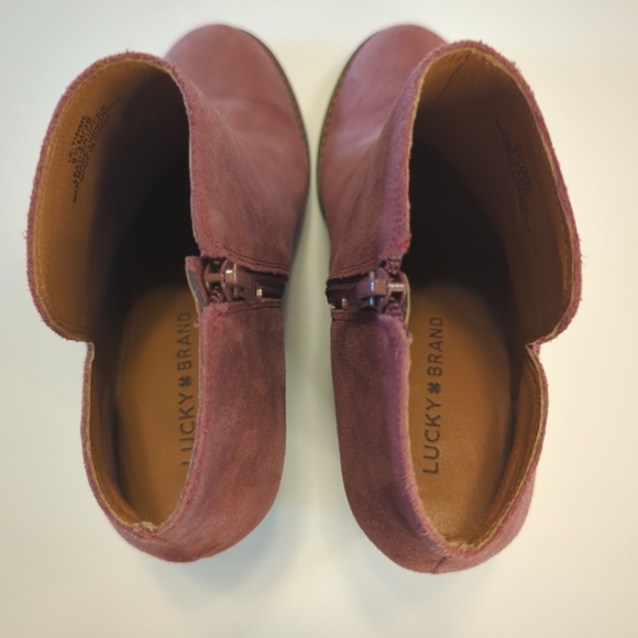 Lucky Brand Yimme Wedge Side Zip Suede Booties Size 8.5 Dusty Rose Pink EUC - Picture 5 of 8